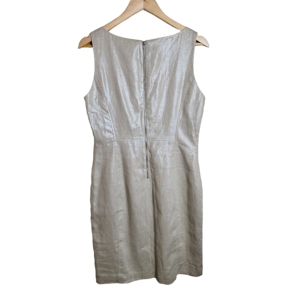 NWT Calvin Klein Linen Shimmery Metallic Sheath Dress Cream Gold Size 10 - Picture 4 of 6